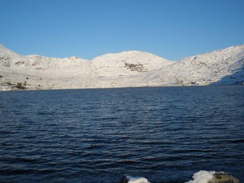 Snow on the hills at Cwmystradllyn.