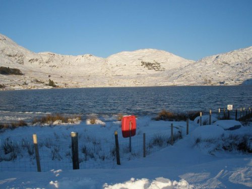 Snow on the hills at Cwmystardllyn.